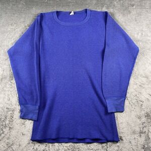 Vintage JE Morgan Thermal Shirt Mens Size XL Blue Waffle Knit Long Sleeve 80s